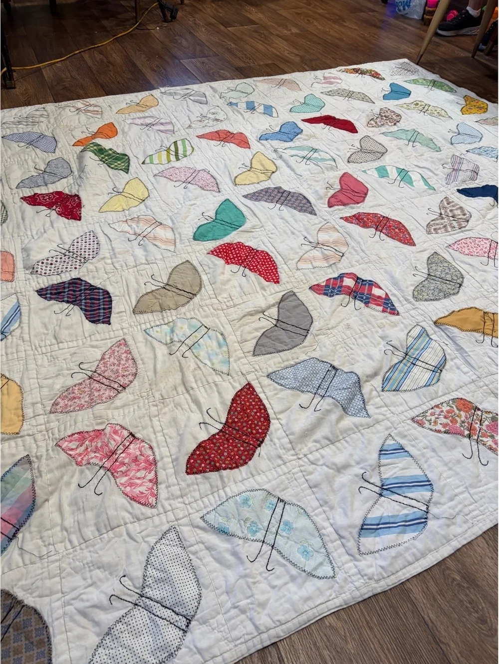 Handmade Butterfly Patchwork Quilt with Colorful Appliqué
